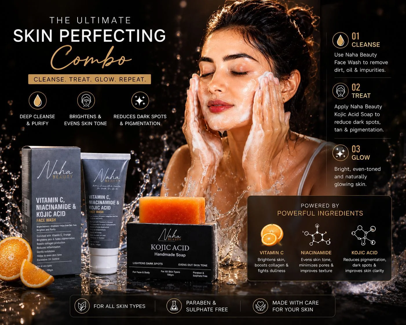 Naha Beauty Skin Perfecting Combo | Vitamin C Face Wash + Kojic Acid Soap - Image 2