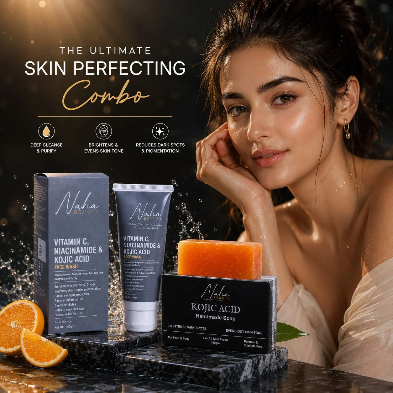 Naha Beauty Skin Perfecting Combo | Vitamin C Face Wash + Kojic Acid Soap - Image 3