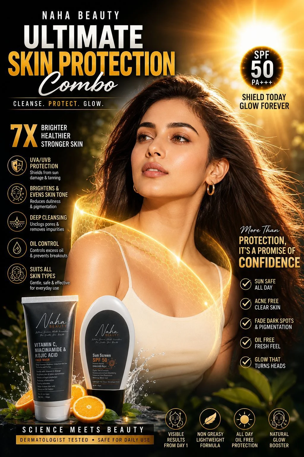 Naha Beauty Ultimate Skin Protection Combo | Vitamin C Face Wash + SPF 50 PA+++ Sunscreen - Image 3